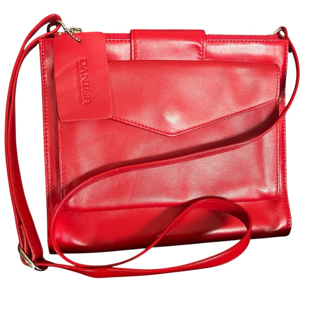 Danier Elegant Red Leather Crossbody Women's Shoulder Bag  Adjustable Strap